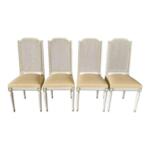 Set of 4 French Traditional Louis XVI Style Rattan Square Back Dining Chairs