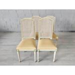 Set of 4 French Traditional Louis XVI Style Rattan Square Back Dining Chairs