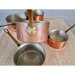 Set of 5 Antique French Copper Kitchen Cookware Pots Saucepans