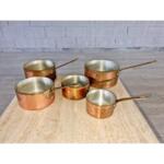 Set of 5 Antique French Copper Kitchen Cookware Pots Saucepans