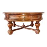 French Vintage Solid Round Coffee Table With Drawers