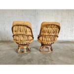 Vintage Large Mid Century Modern Rattan Bamboo Swivel Armchairs - a Pair