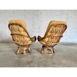 Vintage Large Mid Century Modern Rattan Bamboo Swivel Armchairs - a Pair