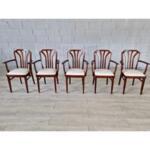 Vintage French Dining Armchairs Reupholstered - Set of 5