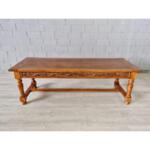 Antique Swiss Farmhouse Solid Oak Wood Handcarved Trestle Dining Table