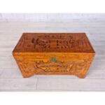 Vintage Chinoise Flat Top Hand-Carved Wood Storage Trunk