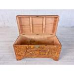 Vintage Chinoise Flat Top Hand-Carved Wood Storage Trunk