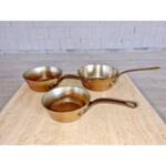 Set of 3 Vintage French Copper Pots Saucepans