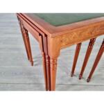 French Vintage Wood and Leather Nesting Tables, Set of 3