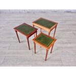 French Vintage Wood and Leather Nesting Tables, Set of 3
