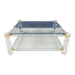 Vintage Glass Coffee Table With Lucite Legs Hollywood Regency Style
