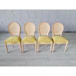 Set of 4 French Vintage Louis XVI Style Medallion Cane Back Dining Chairs