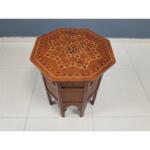 Carved Parquetry Wooden Moroccan Octagonal Coffee Tea Side Table 20th Century