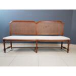 Vintage French Bench Cane High Back Reupholstered Seat