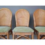 Italian Vintage Rattan Bamboo Reupholstered Mid Century Modern Dining Chairs - Set of 6