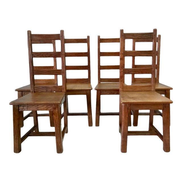 Vintage Dutch Hand Hewn Oak Ladder Back, Vintage Ladder Back Dining Chairs