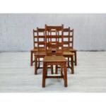 Vintage Dutch Hand Hewn Oak Ladder Back Dining Chairs - Set of 6