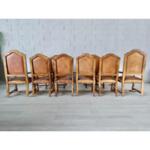 Incredible Carved Massive Jacobean Style Original Leather Armchairs - Set of 10