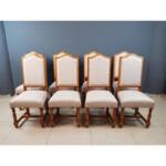 French Vintage Louis XIII Style High Back Ivory Dining Chairs - Set of 8