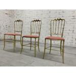 Italian Giuseppe Gaetano Descalzi Brass Chiavari Spindle Back Chairs - Set of 3