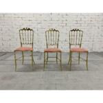 Italian Giuseppe Gaetano Descalzi Brass Chiavari Spindle Back Chairs - Set of 3