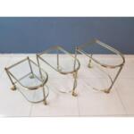 Set of 3 Italian Brass Nesting Serving Cart Tables in the Style of Maison Jansen 1950's