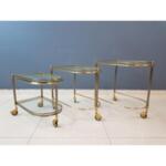 Set of 3 Italian Brass Nesting Serving Cart Tables in the Style of Maison Jansen 1950's