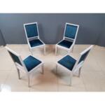 Vintage Square Back Louis XVI Style Dining Chairs Newly Upholstered- Set of 4