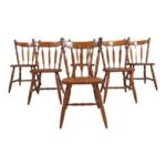 French Windsor Pine Kitchen Dining Chairs - Set of 6