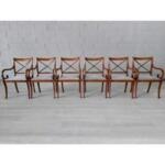 Vintage Mid-Century Cross Stick Dining Chairs With Armrests - Set of 6