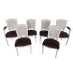 Set of 6 French Traditional Louis XVI Style Square Cane Back Dining Chairs