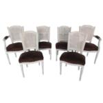 Set of 6 French Traditional Louis XVI Style Square Cane Back Dining Chairs