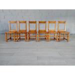 Rare Vintage Square Back Brutalist Solid Wood Dining Chairs - Set of 6