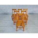 Rare Vintage Square Back Brutalist Solid Wood Dining Chairs - Set of 6