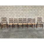 Rare Antique Flemish Rustic Dining Chairs With Rush Seats - Set of 8