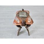 Vintage Camel Saddle Ottoman Stool Footstool With Leather Cushion