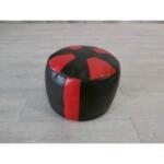 Vintage Black and Red Leather Ottoman Stool