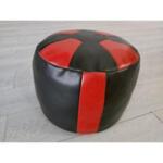 Vintage Black and Red Leather Ottoman Stool