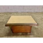 Travertine Mid Century Modern Coffee Table With Copper