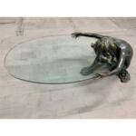 Rare Vintage Bronze Pedestal Statue Floating Coffee Table Signed by Artist