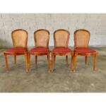 French Mid-Century Cane Back Dining Chairs - a Pair
