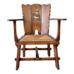 Antique Medieval Gothic Style French Armchair With Rush Seat