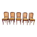 French Vintage Mid Century Cane Seat and Back Dining Chairs - Set of 5