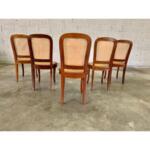 French Vintage Mid Century Cane Seat and Back Dining Chairs - Set of 5