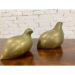 Vintage Mid Century Modernist Brass Quail Bird Sculptural Figurine - a Pair
