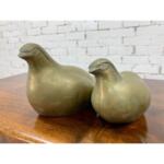 Vintage Mid Century Modernist Brass Quail Bird Sculptural Figurine - a Pair
