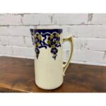 French Blue White and Gold Pottery Ceramic Pitcher
