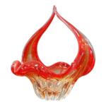 Vintage Murano Decorative Fire Red Orange Candy Bowl Art Vase