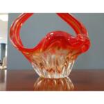 Vintage Murano Decorative Fire Red Orange Candy Bowl Art Vase