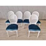 Vintissimo French Louis XVI Style Medallion Cane Back Reupholstered Dining Chairs - Set of 6